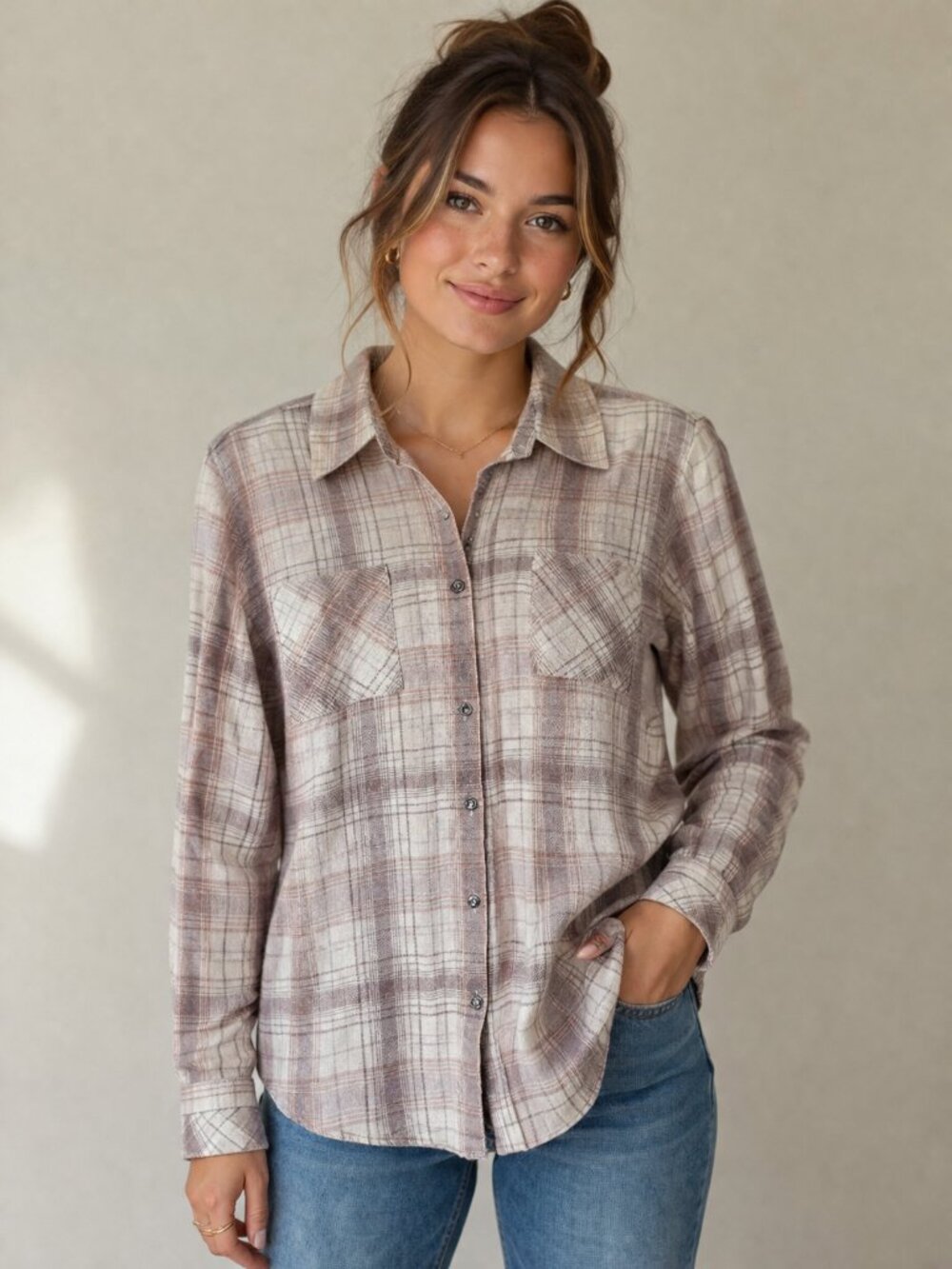 NWT Natural Reflections Plaid Button Down Shirt - Size M